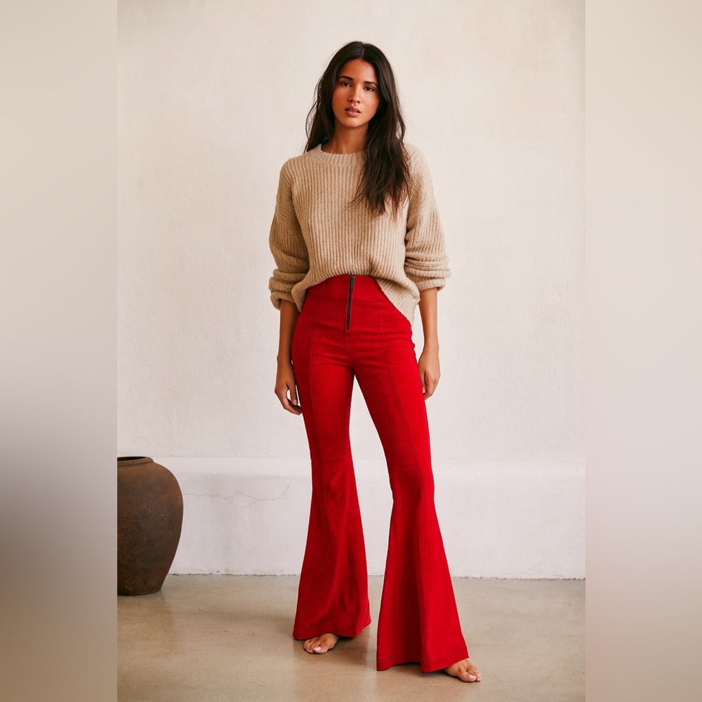 fp Movement by Free People Ribbed High Rise Flare Pants, Exposed Zipper, Size XS